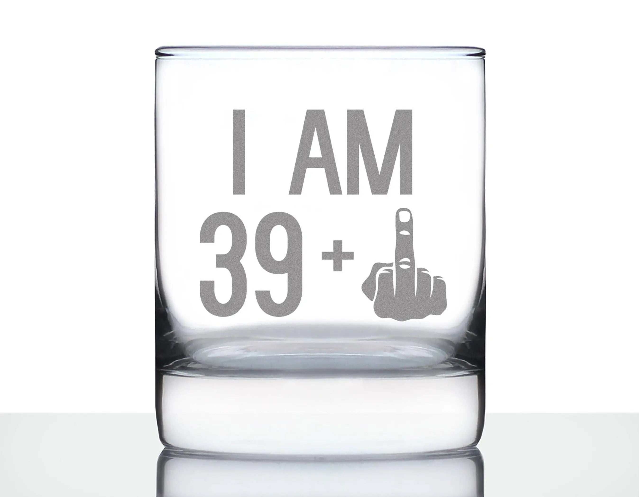 40th Birthday Gifts - 39 Middle Finger Whiskey Rocks Glass Bevvee