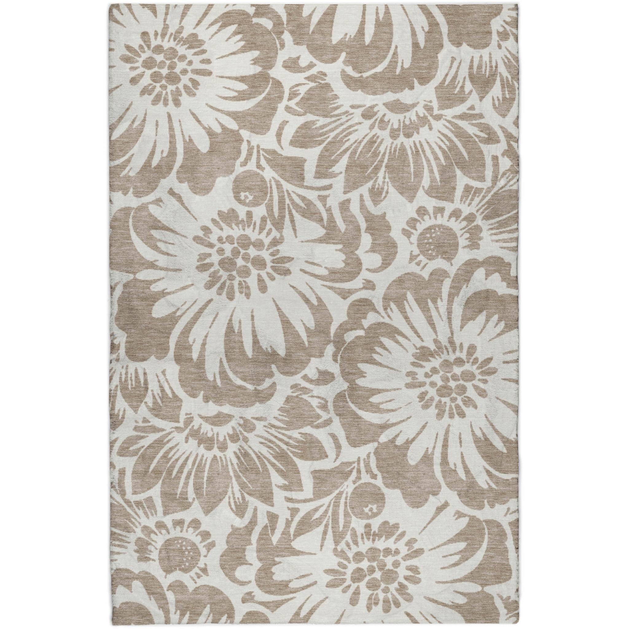 10' X 14' Taupe And Ivory Floral Shag Washable Area Rug With UV Protection - Home & Garden