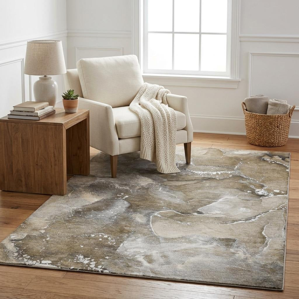 5' X 8' Brown And Chocolate Abstract Shag Washable Area Rug With UV Protection - Home & Garden