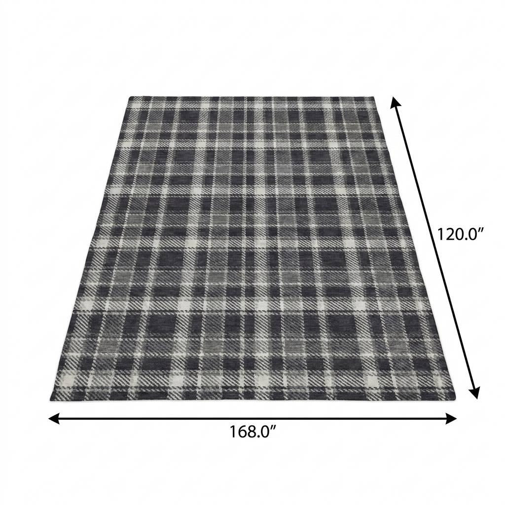 10' X 14' Black And Gray Plaid Shag Washable Area Rug With UV Protection - Home & Garden