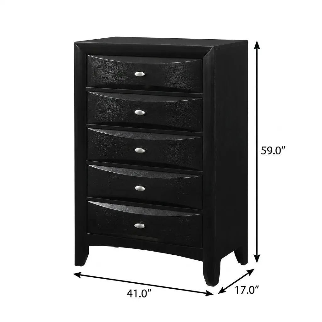 41" Black Solid Wood Five Drawer Dresser Homeroots Bed & Bath