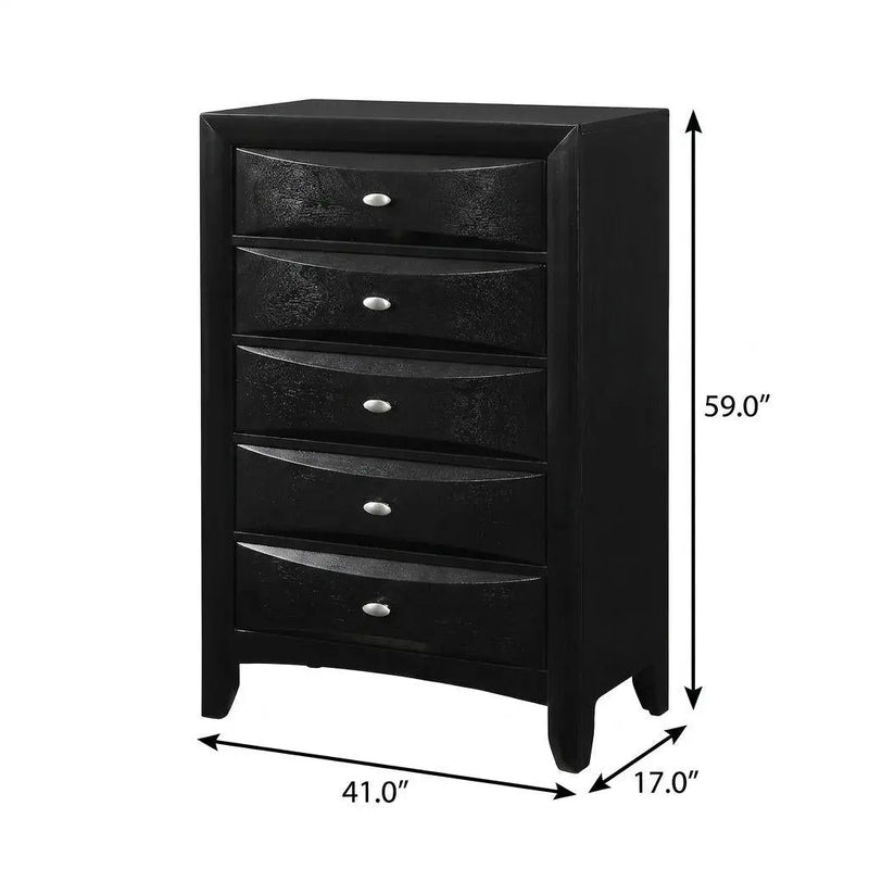 41" Black Solid Wood Five Drawer Dresser Homeroots Bed & Bath