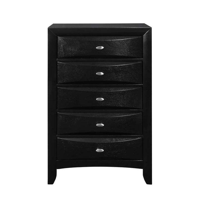 41" Black Solid Wood Five Drawer Dresser Homeroots Bed & Bath