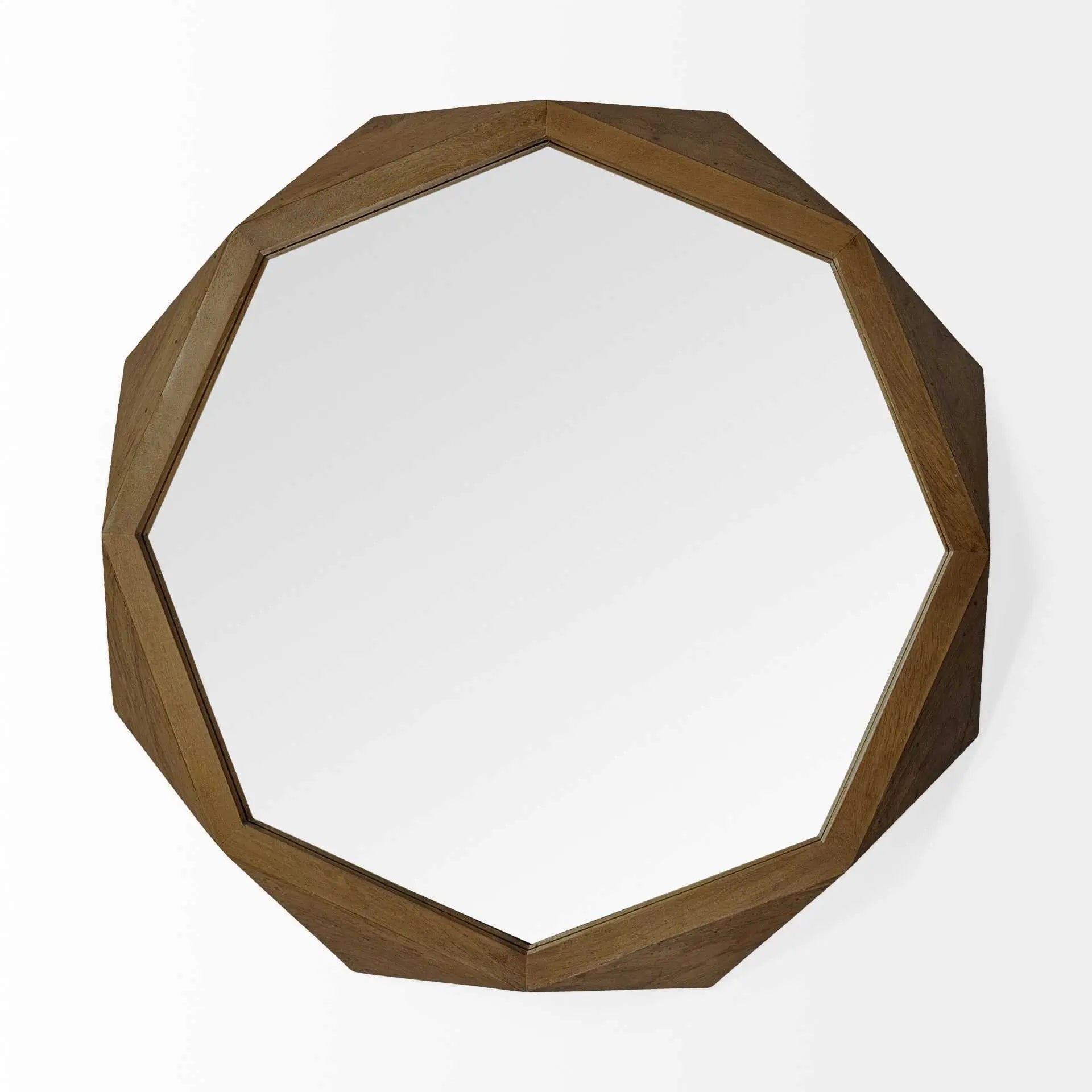41" Brown Solid Wood Octagon Framed Accent Mirror Homeroots Bed & Bath