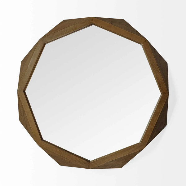 41" Brown Solid Wood Octagon Framed Accent Mirror Homeroots Bed & Bath