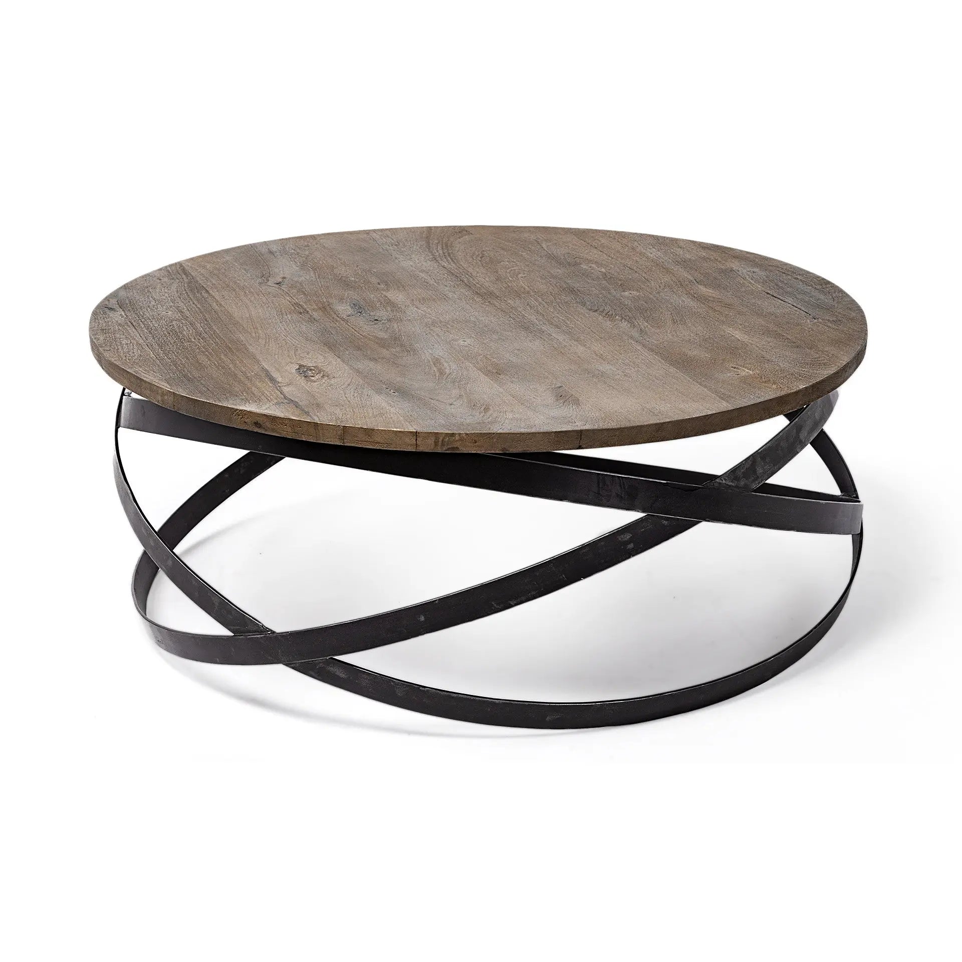 41" Brown and Black Solid Wood and Metal Round Coffee Table Homeroots Living Room