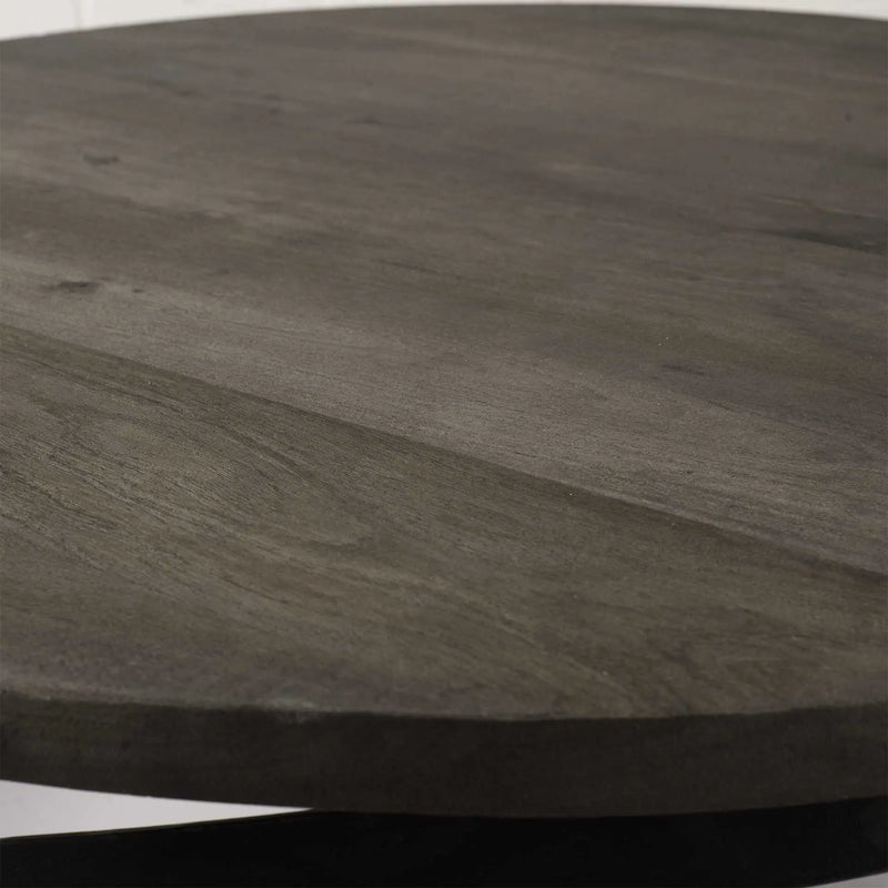 41" Brown and Black Solid Wood and Metal Round Coffee Table Homeroots Living Room
