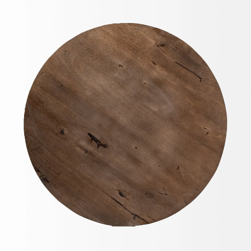 41" Brown and Black Solid Wood and Metal Round Coffee Table Homeroots Living Room