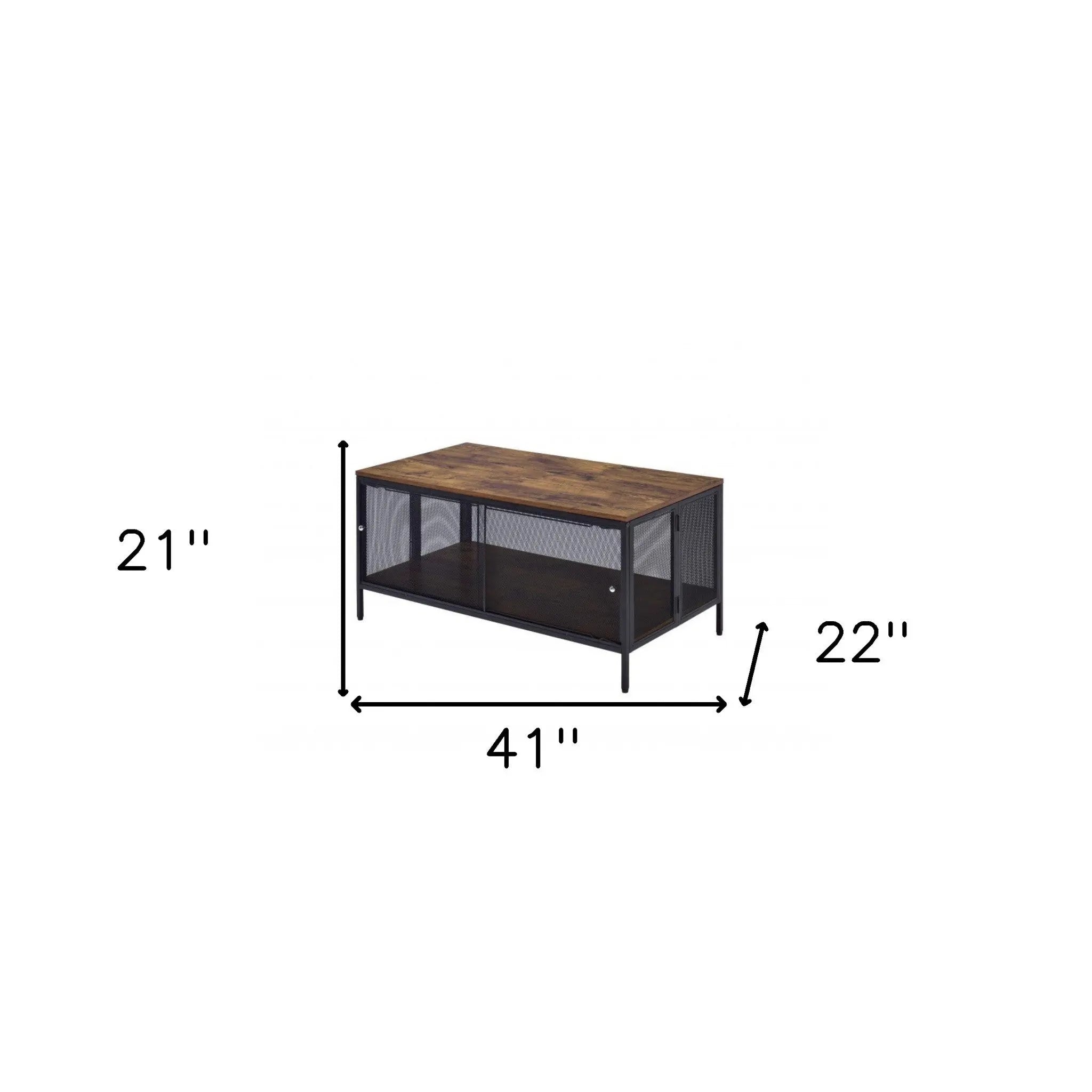 41" Brown and Black Wood And Metal Frame Coffee Table With Shelf - GreatEagleInc