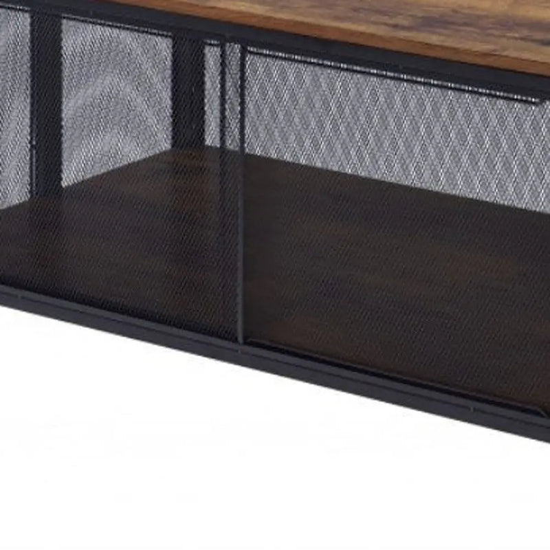 41" Brown and Black Wood And Metal Frame Coffee Table With Shelf - GreatEagleInc