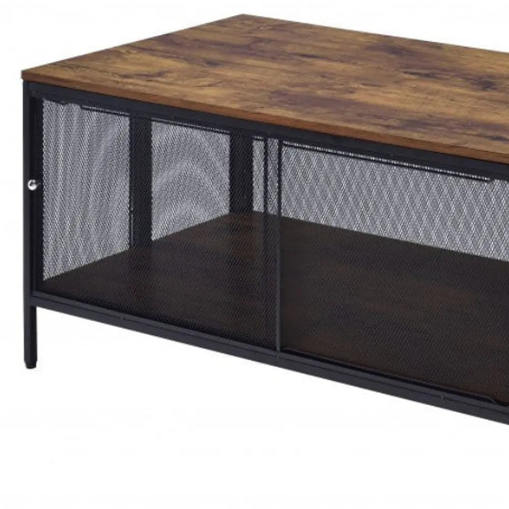 41" Brown and Black Wood And Metal Frame Coffee Table With Shelf - GreatEagleInc