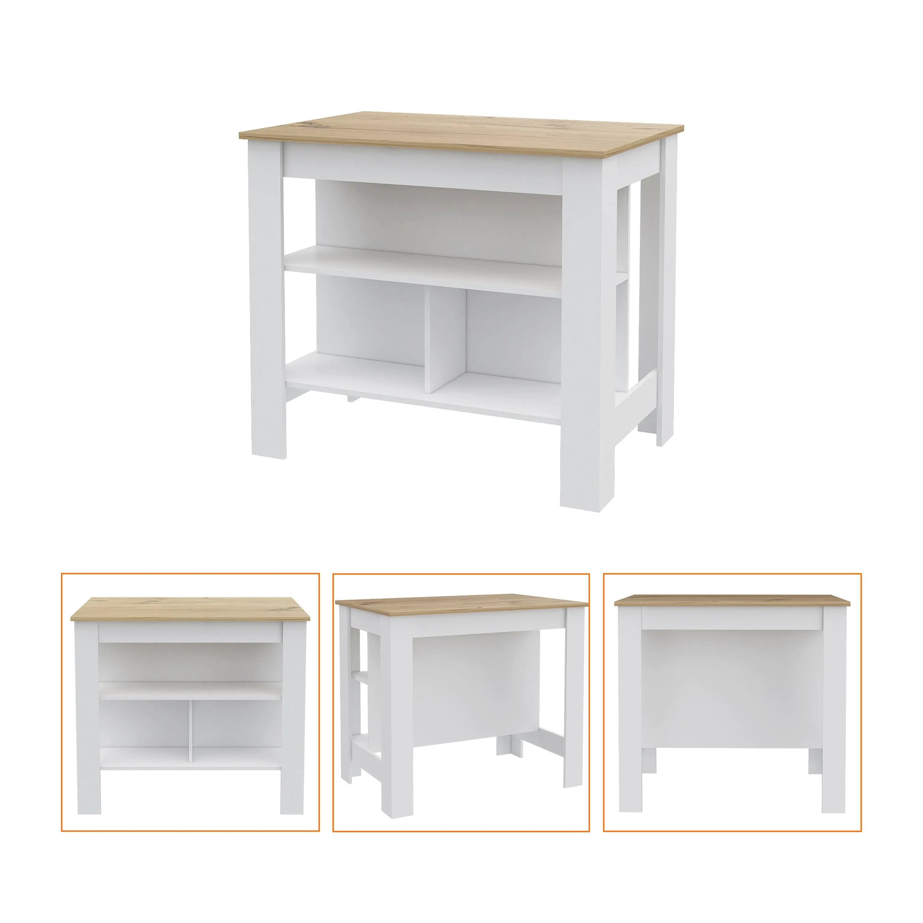 41" Brown and White Wood Flat Door Kitchen Island Set With Storage Homeroots Kitchen & Dining