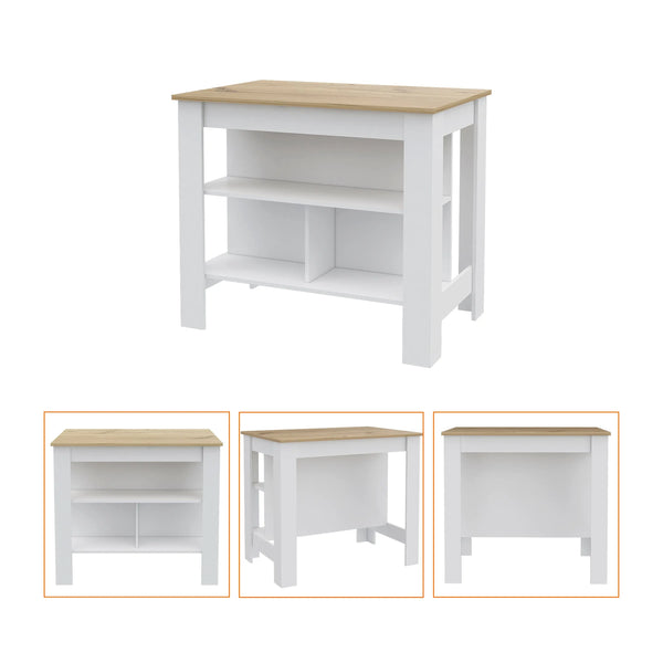 41" Brown and White Wood Flat Door Kitchen Island Set With Storage Homeroots Kitchen & Dining