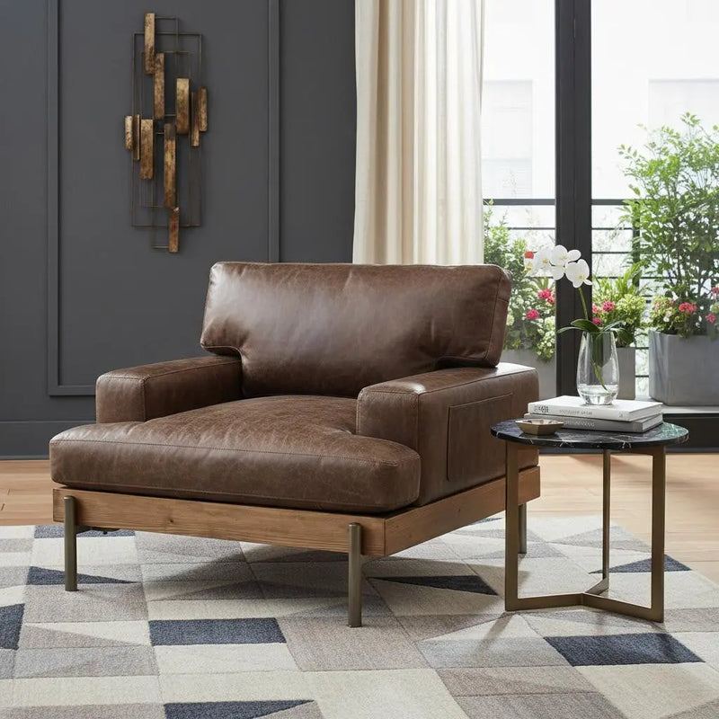 41" Chocolate and Gray Faux Leather Chair and a Half Homeroots Living Room