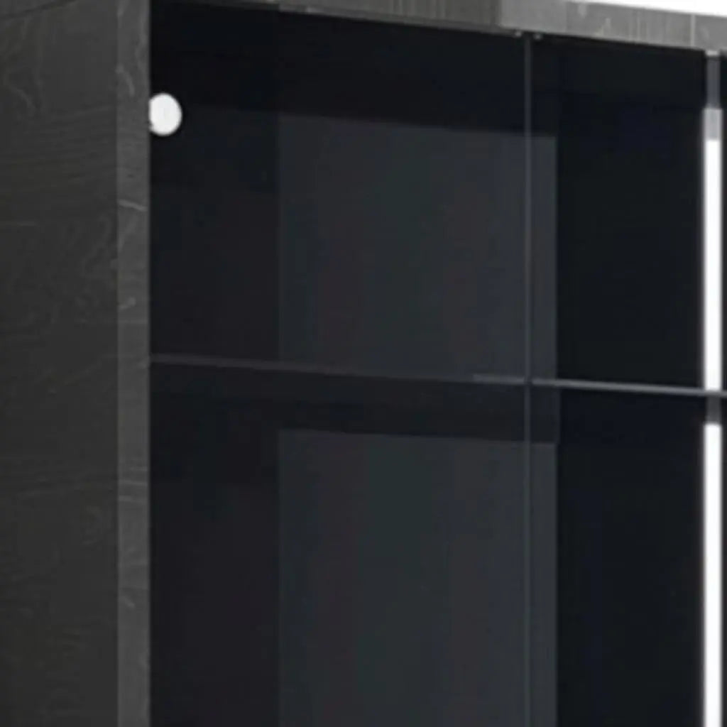 41" Dark Gray Wood Display Cabinet With LED With Two Doors And One Drawer Homeroots Kitchen & Dining