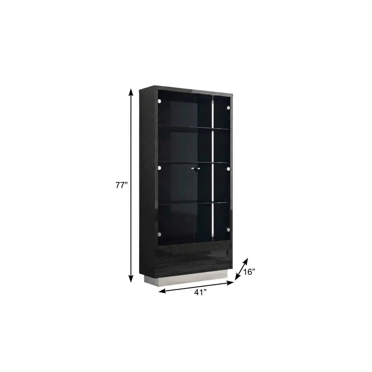 41" Dark Gray Wood Display Cabinet With LED With Two Doors And One Drawer Homeroots Kitchen & Dining