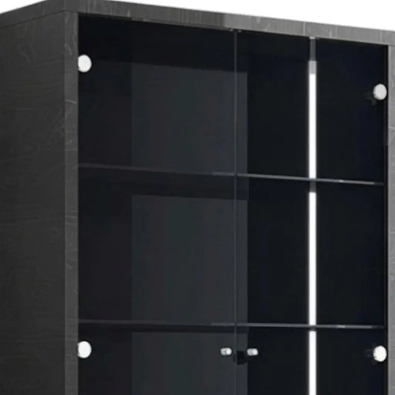 41" Dark Gray Wood Display Cabinet With LED With Two Doors And One Drawer Homeroots Kitchen & Dining