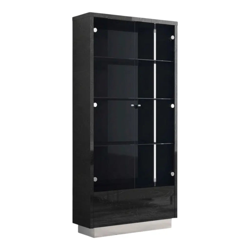 41" Dark Gray Wood Display Cabinet With LED With Two Doors And One Drawer Homeroots Kitchen & Dining