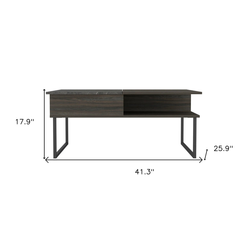 41" Espresso And Black Wood And Metal Lift Top Coffee Table With Shelf Homeroots Living Room