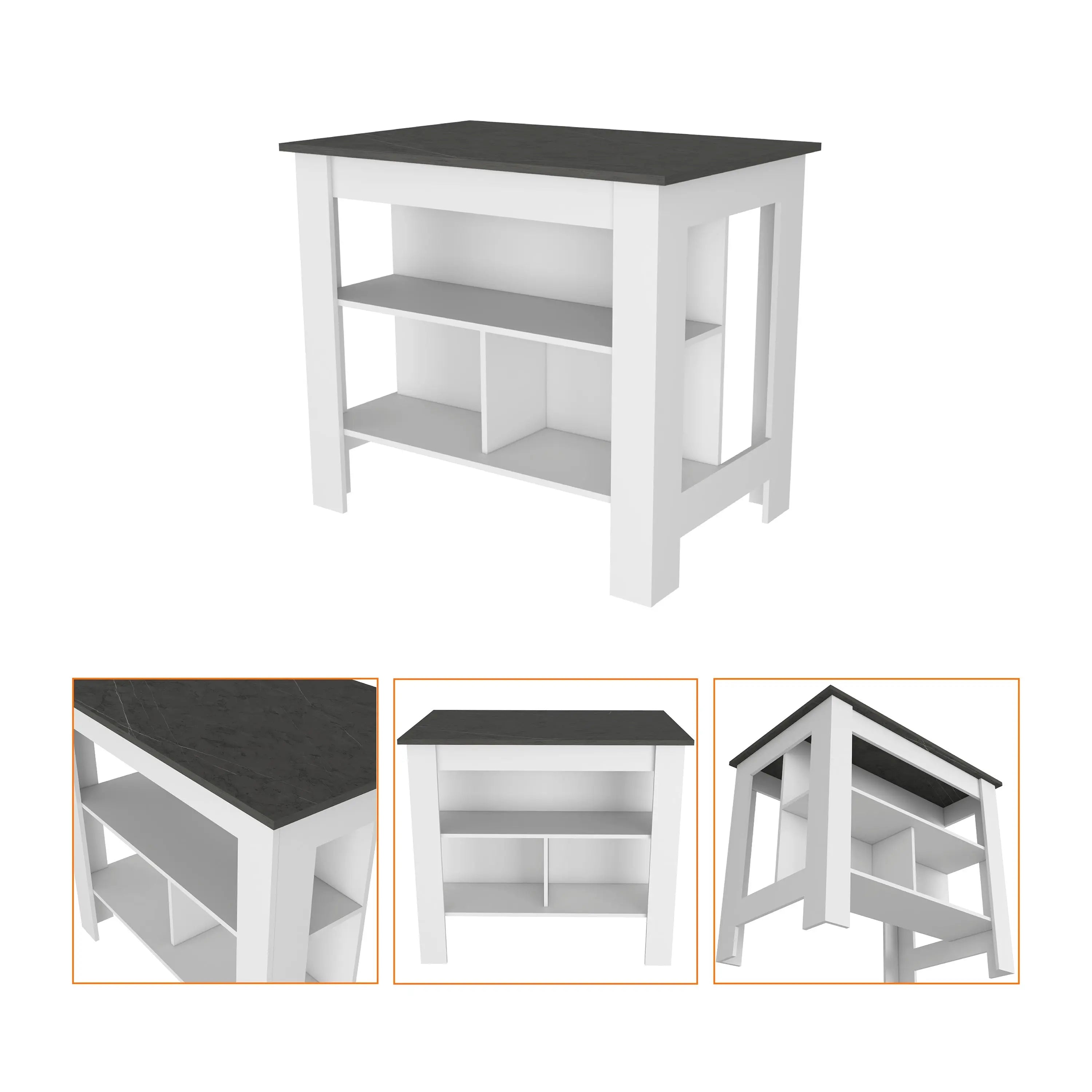 41" Gray White and Dark Gray Wood Flat Door Kitchen Island Set With Storage Homeroots Kitchen & Dining