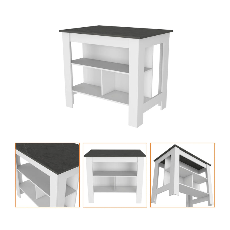 41" Gray White and Dark Gray Wood Flat Door Kitchen Island Set With Storage Homeroots Kitchen & Dining