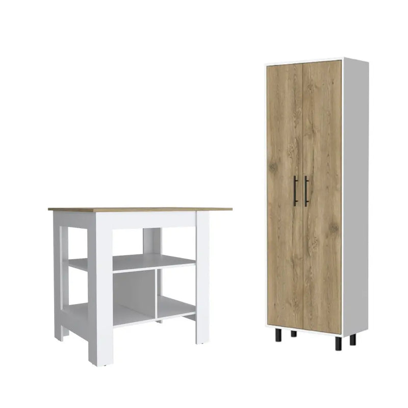 41" Natural and White Wood Kitchen Island Set With Storage Homeroots Kitchen & Dining