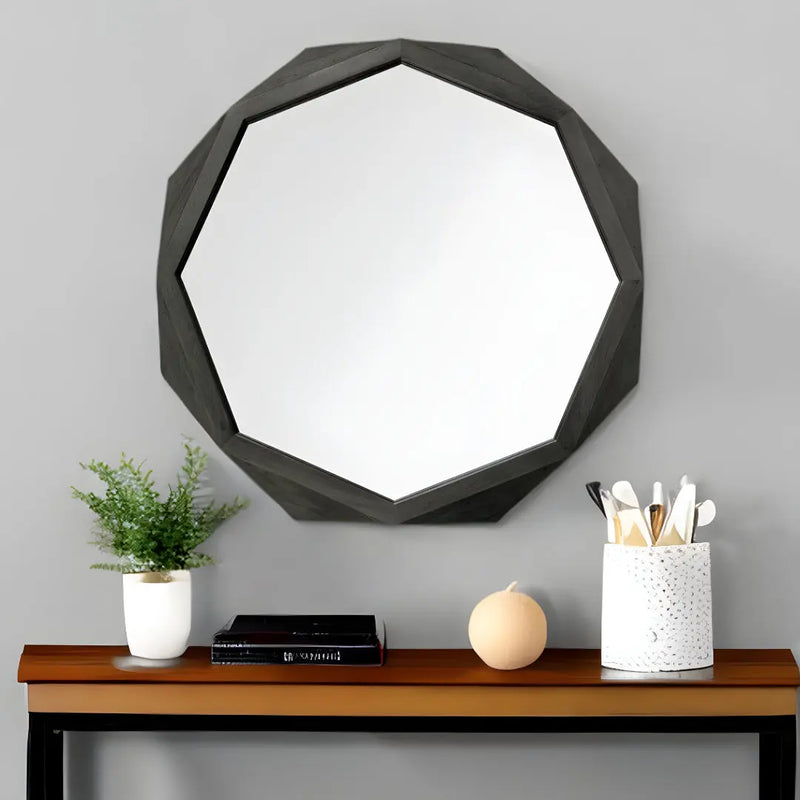41" Octagon Black Wood Frame Wall Mirror Homeroots Bed & Bath