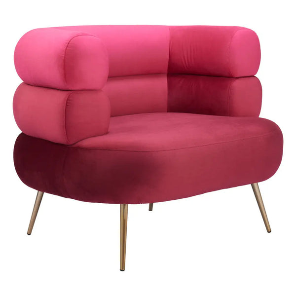 41" Red And Gold Velvet And Upholstered Arm Chair - GreatEagleInc