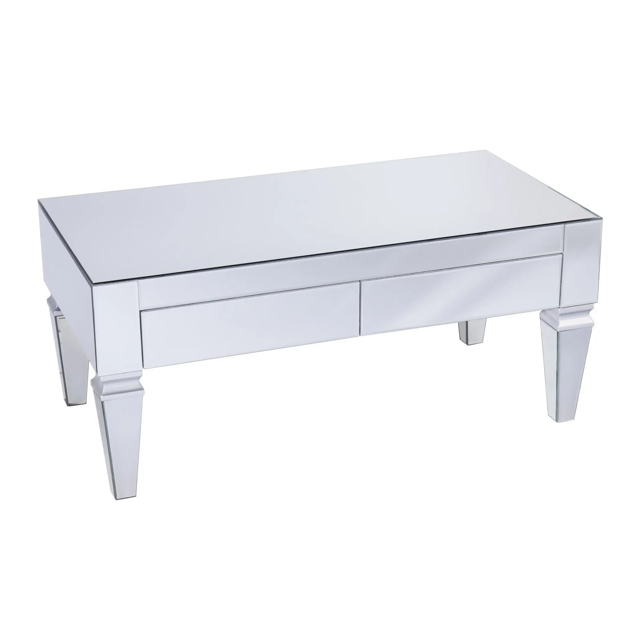 41" Silver Glass With Iron Mirrored Coffee Table Homeroots Living Room
