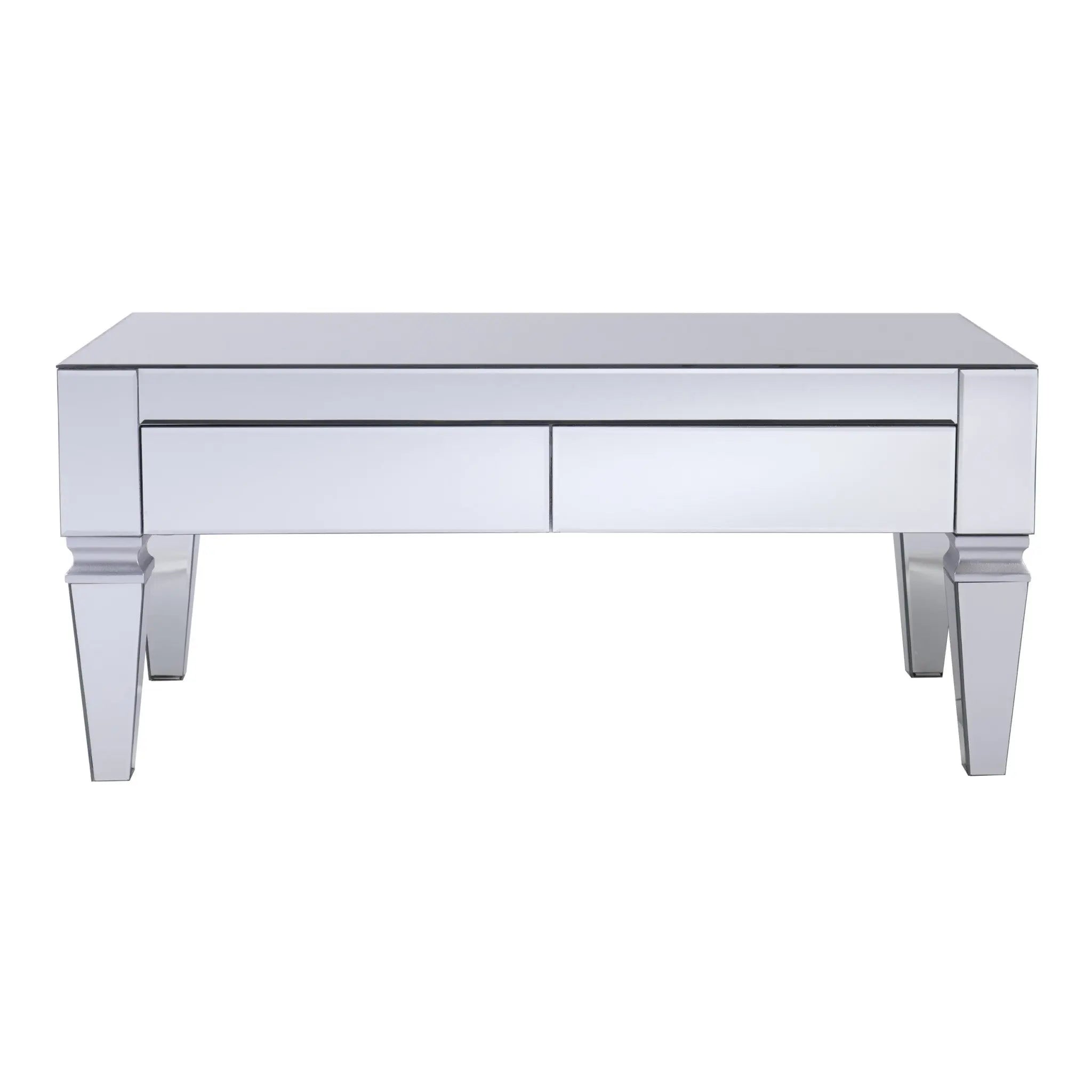 41" Silver Glass With Iron Mirrored Coffee Table Homeroots Living Room