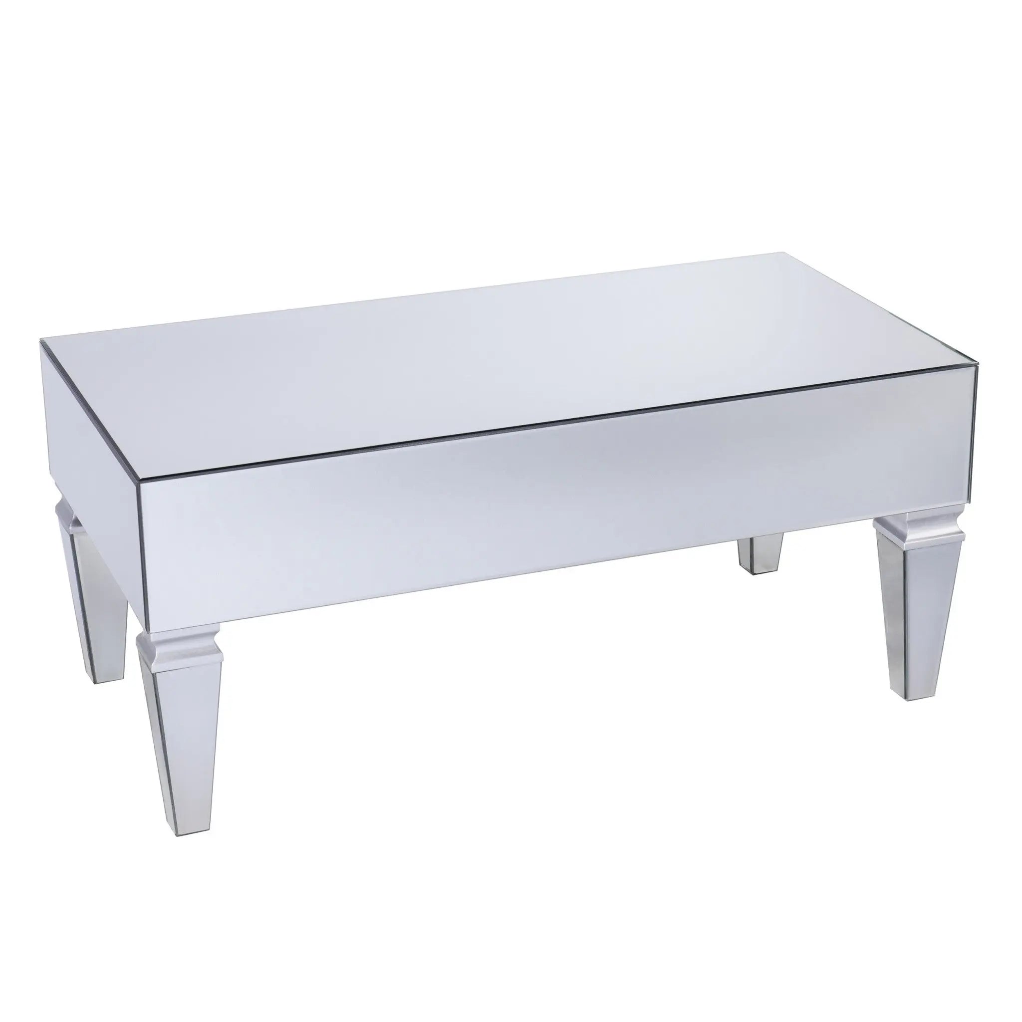 41" Silver Glass With Iron Mirrored Coffee Table Homeroots Living Room