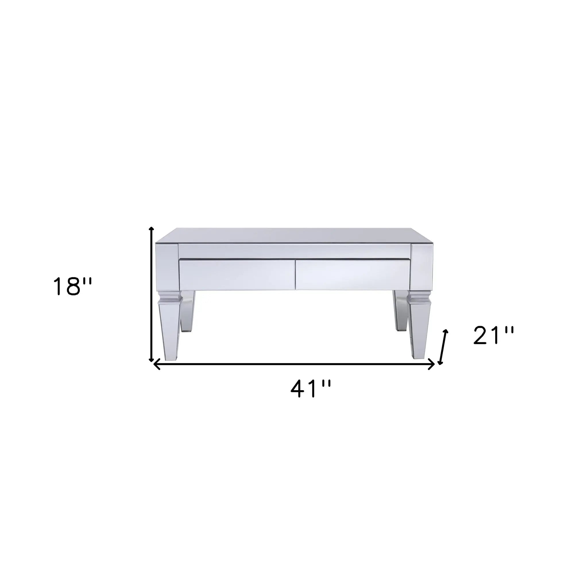 41" Silver Glass With Iron Mirrored Coffee Table Homeroots Living Room