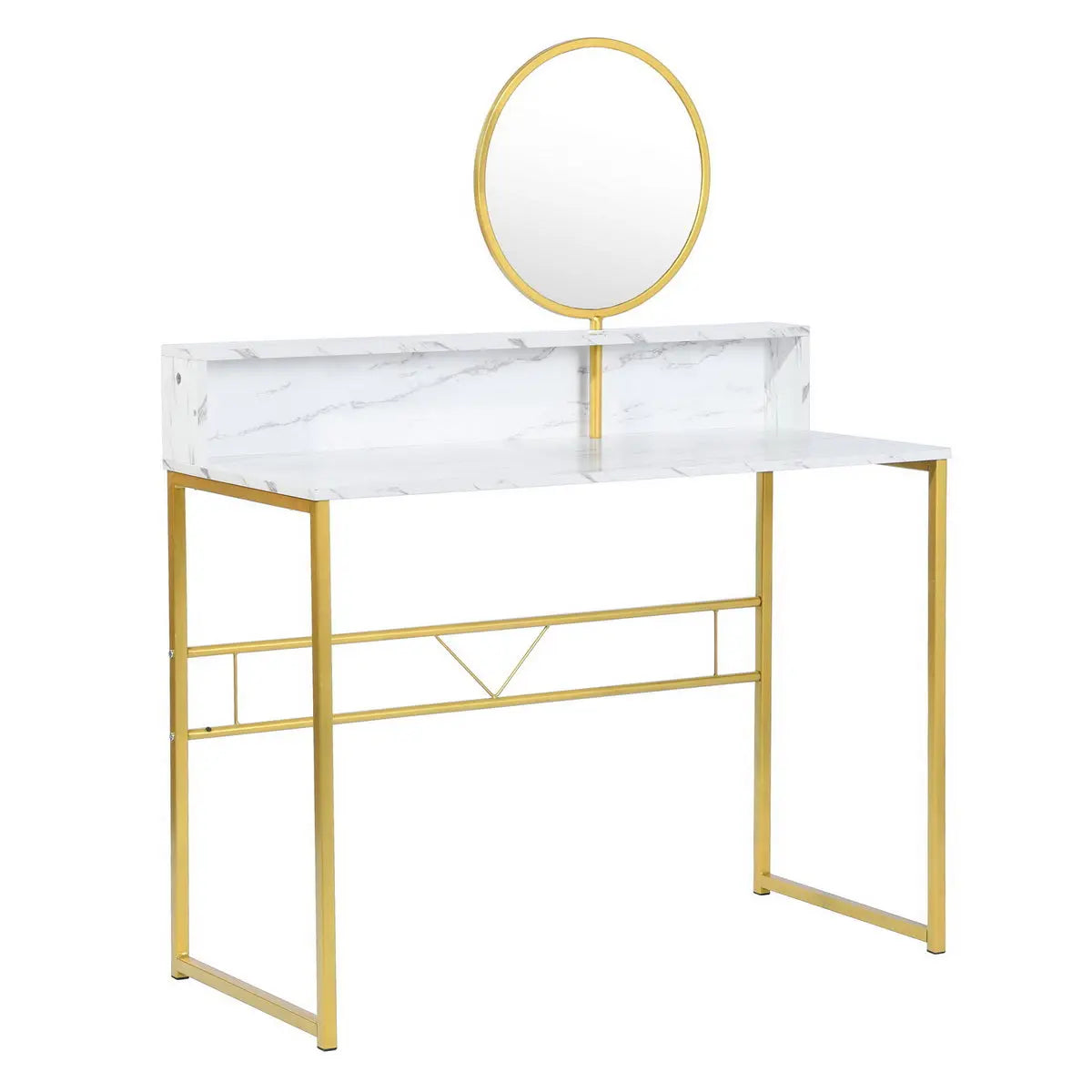 41" White And Gold Faux Marble and Steel Vanity Table with Mirror Homeroots Living Room