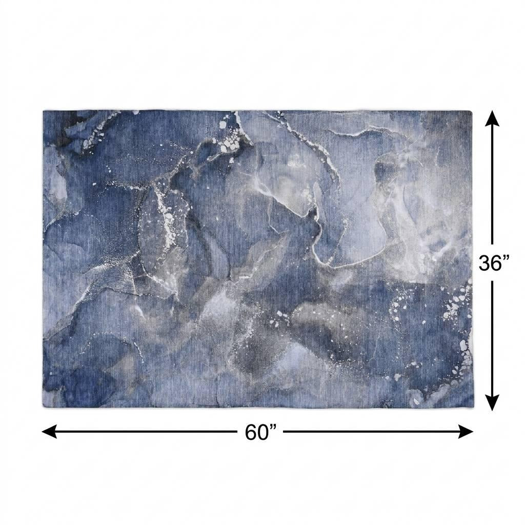 3' X 5' Navy Blue And Blue Abstract Shag Washable Area Rug With UV Protection - Home & Garden