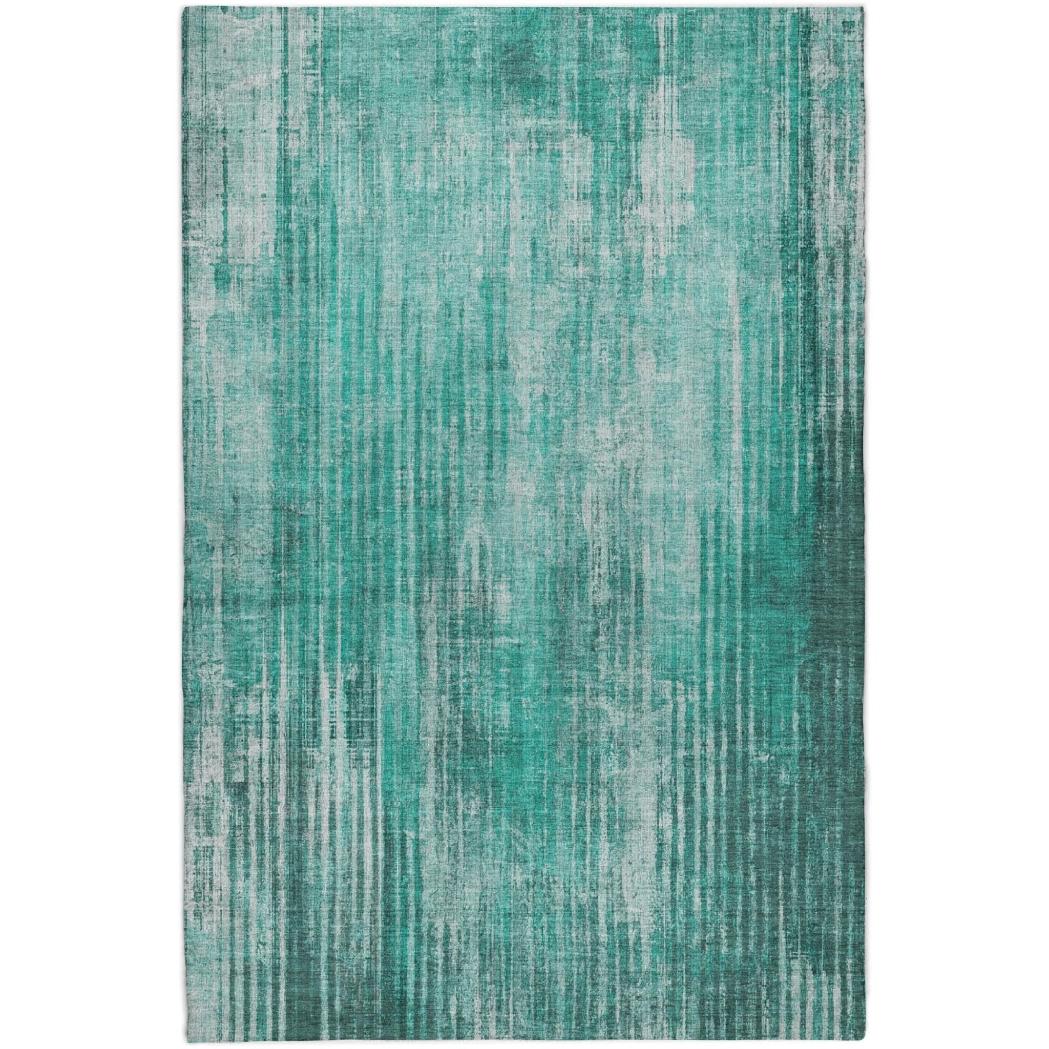 3' X 5' Teal And Aqua Striped Shag Washable Area Rug With UV Protection - Home & Garden