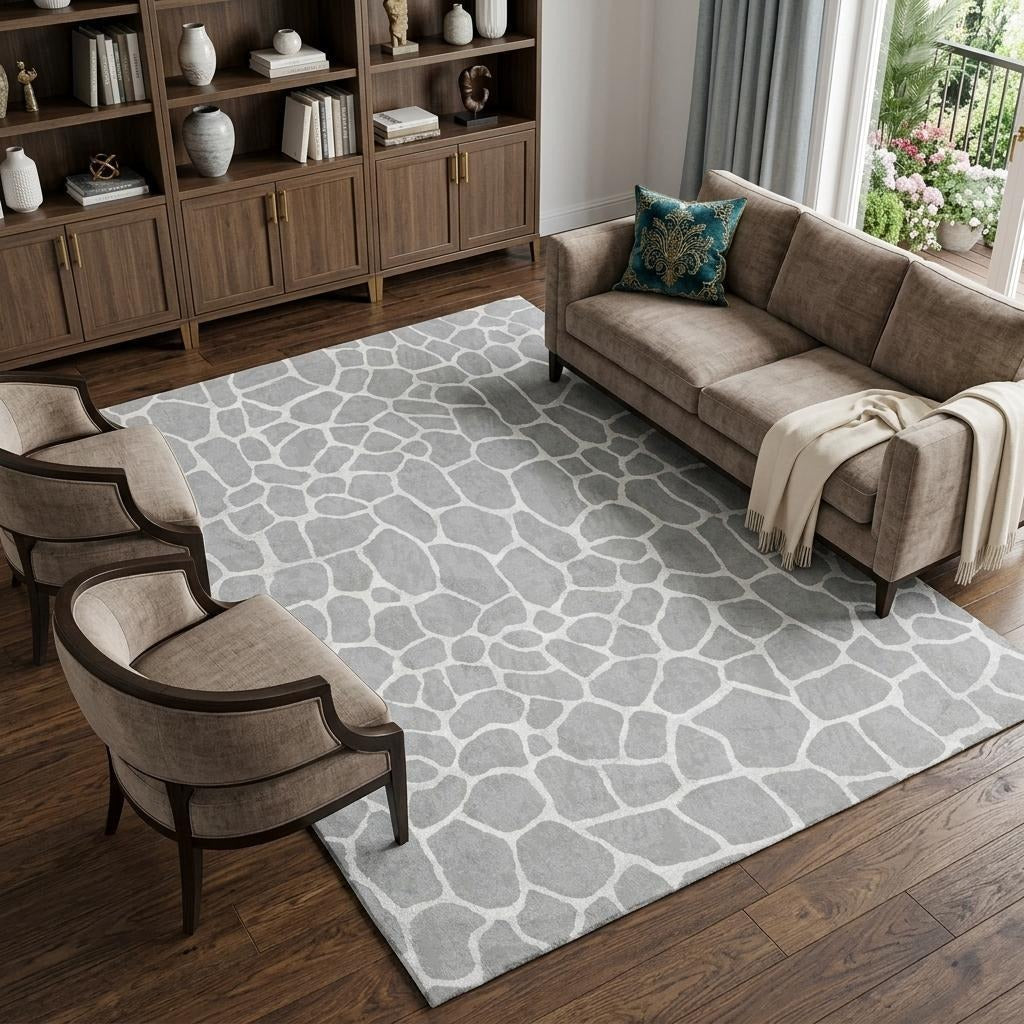 10' X 14' Gray And White Animal Print Shag Washable Area Rug With UV Protection - Home & Garden