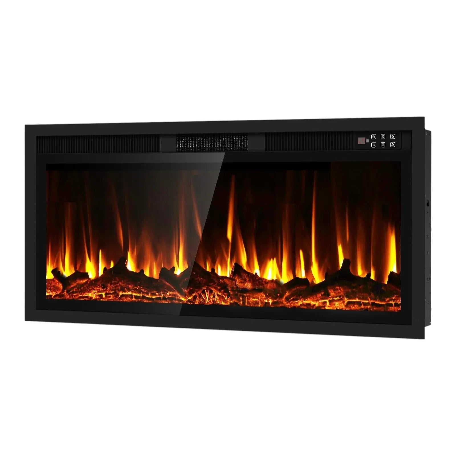 42" Black And Red Metal Electric Fireplace Insert With LED Homeroots Home Decor