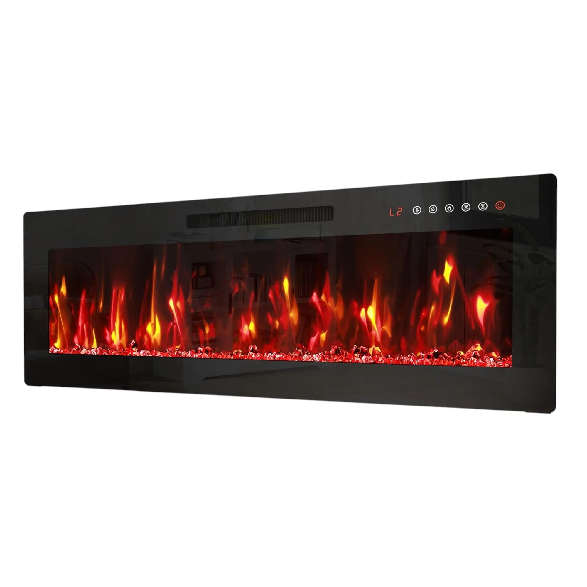 42" Black And Red Metal Electric Fireplace Insert With LED Homeroots Home Decor