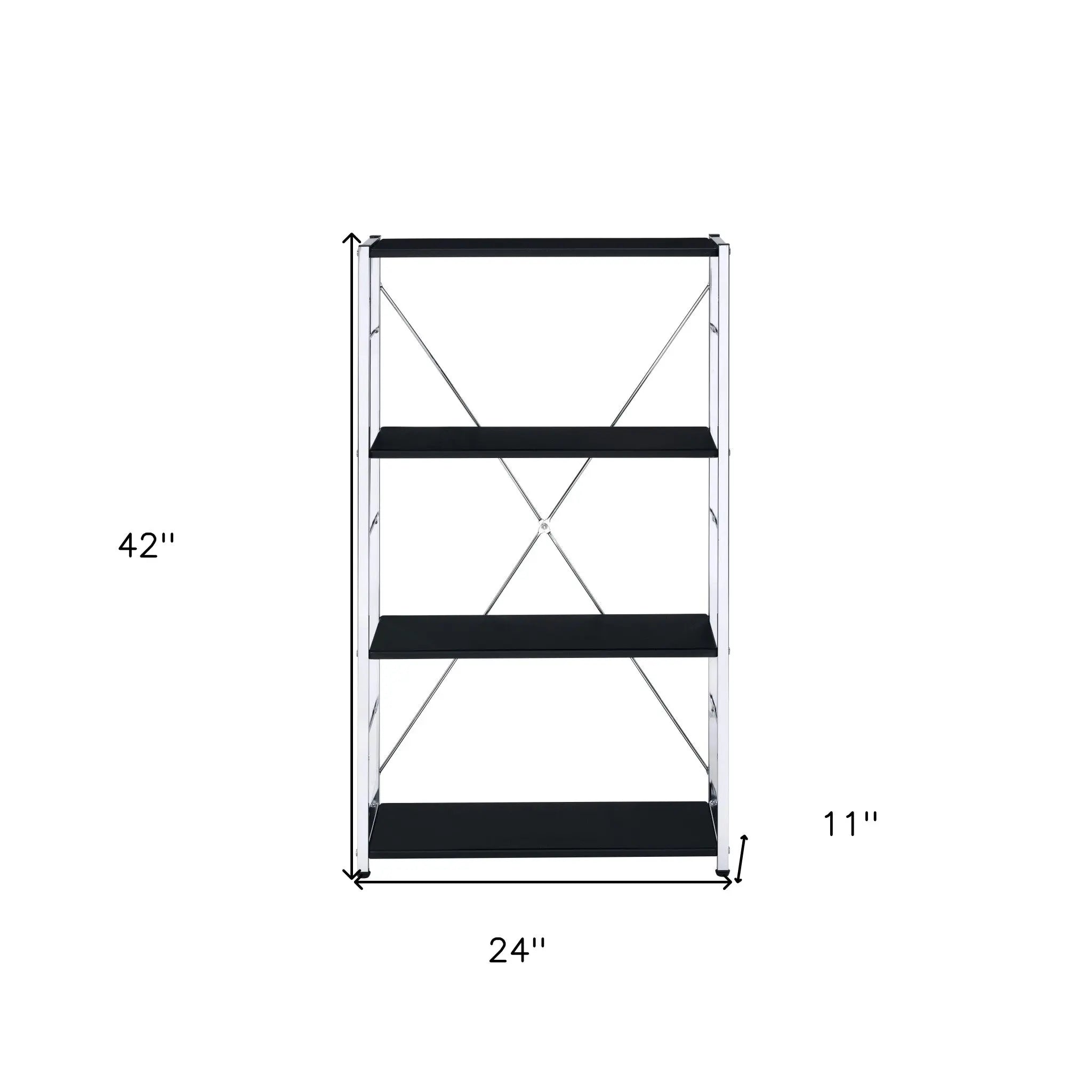 42" Black And Silver Metal and Wood Four Tier Etagere Bookcase Homeroots Office
