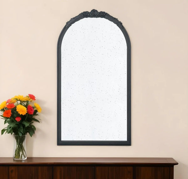 42" Black Crowned Top Antiqued Glass Arch Framed Accent Mirror Homeroots Bed & Bath