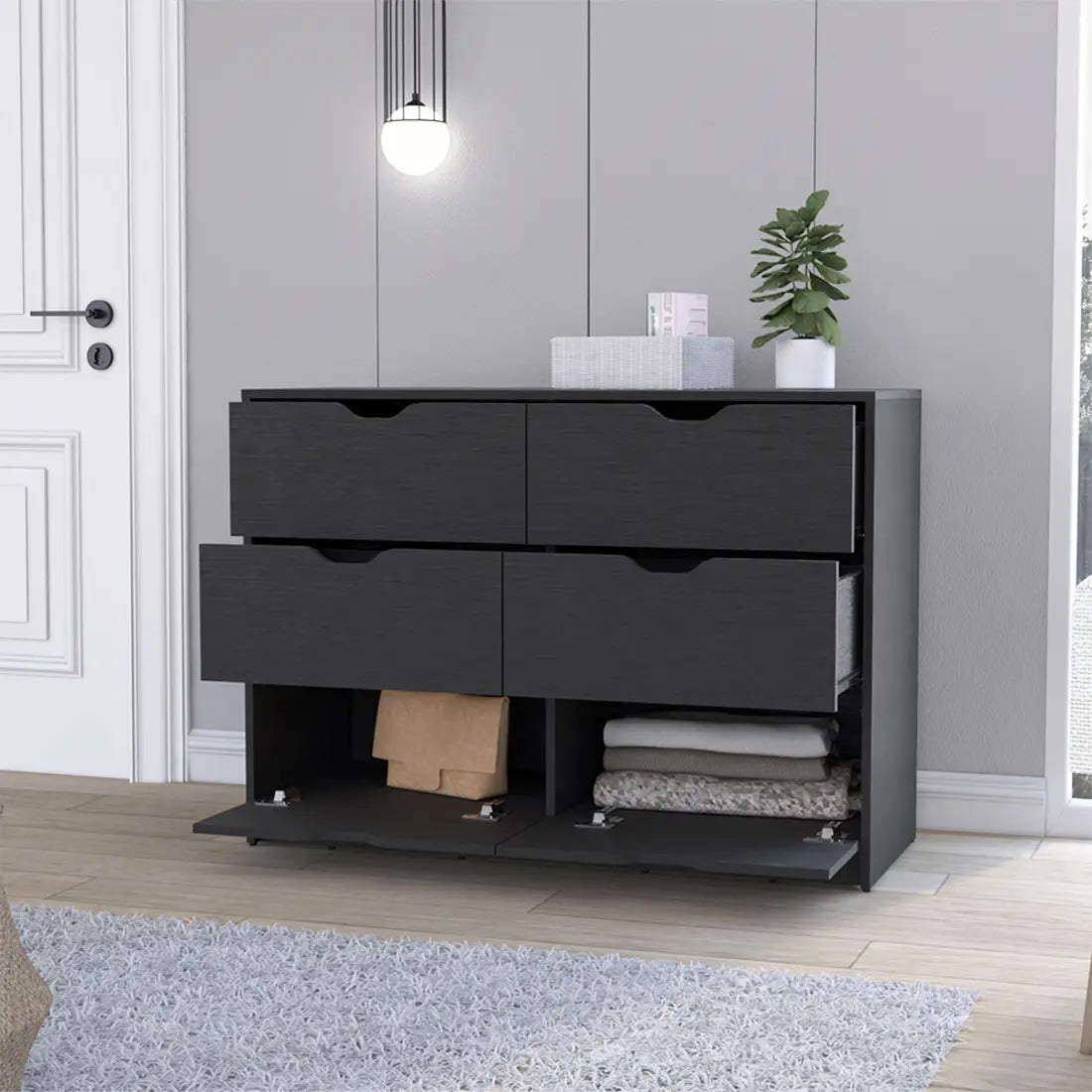 42" Black Four Drawer Dresser Homeroots Bed & Bath