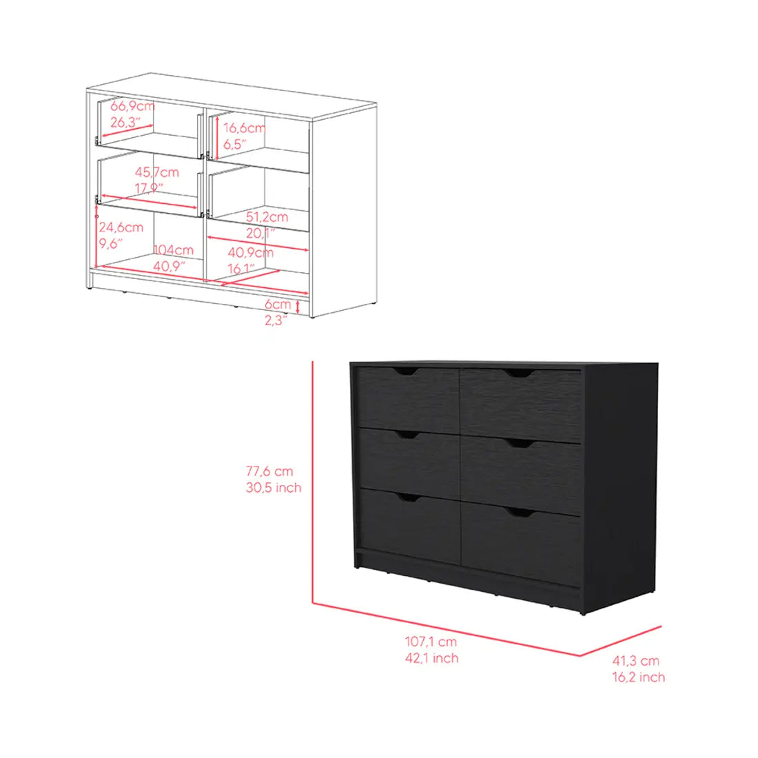 42" Black Four Drawer Dresser Homeroots Bed & Bath
