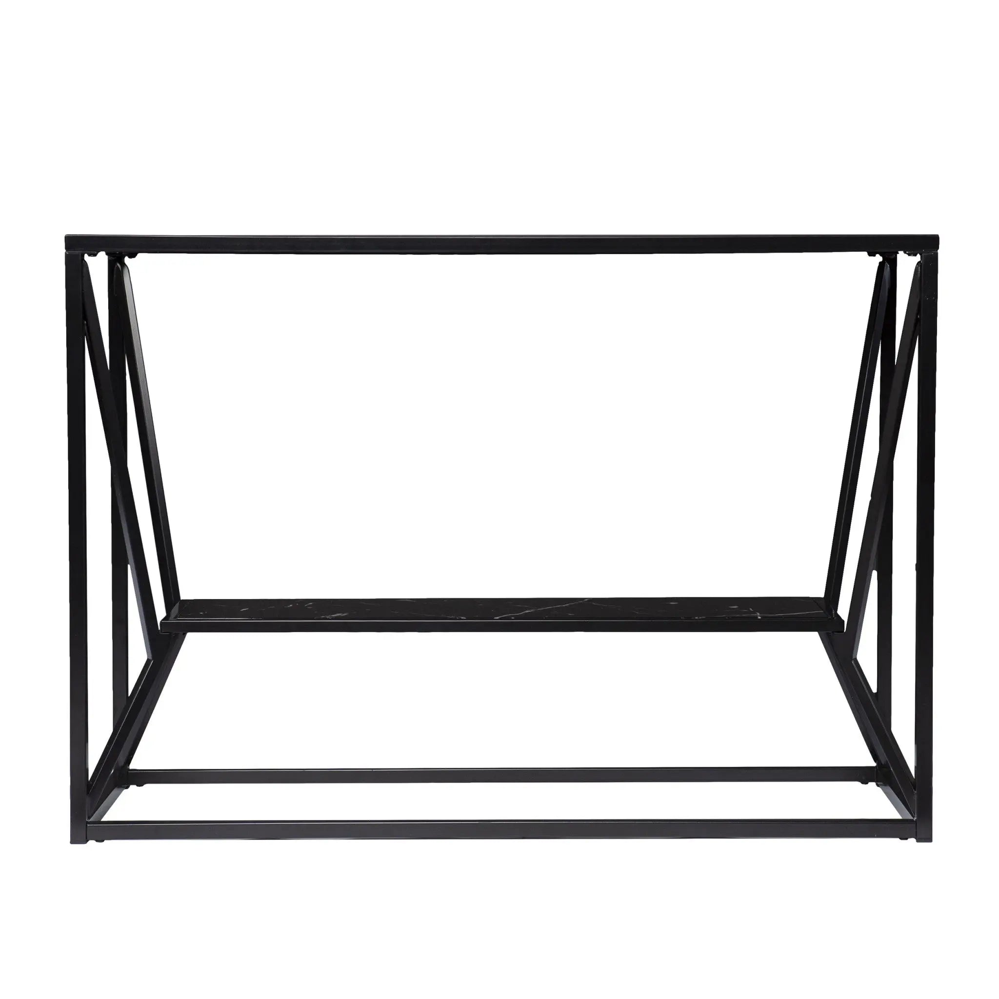 42" Black Glass and Metal A Frame Console Table With Shelf Homeroots Living Room