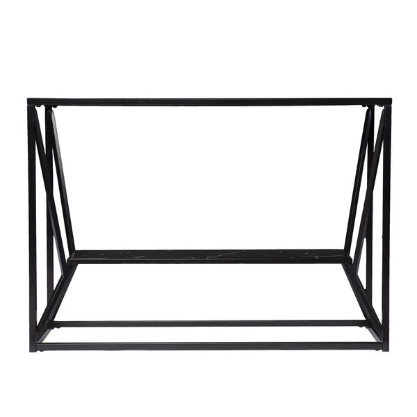 42" Black Glass and Metal A Frame Console Table With Shelf Homeroots Living Room
