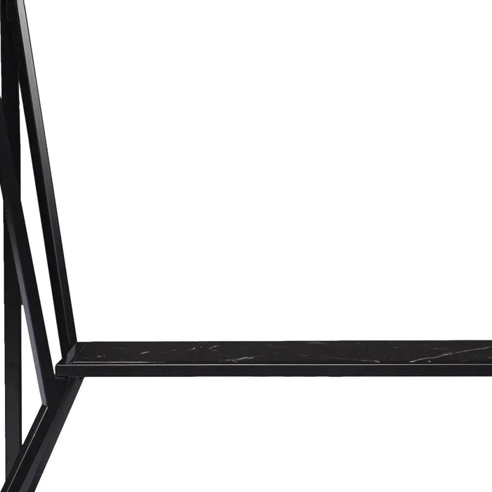 42" Black Glass and Metal A Frame Console Table With Shelf Homeroots Living Room