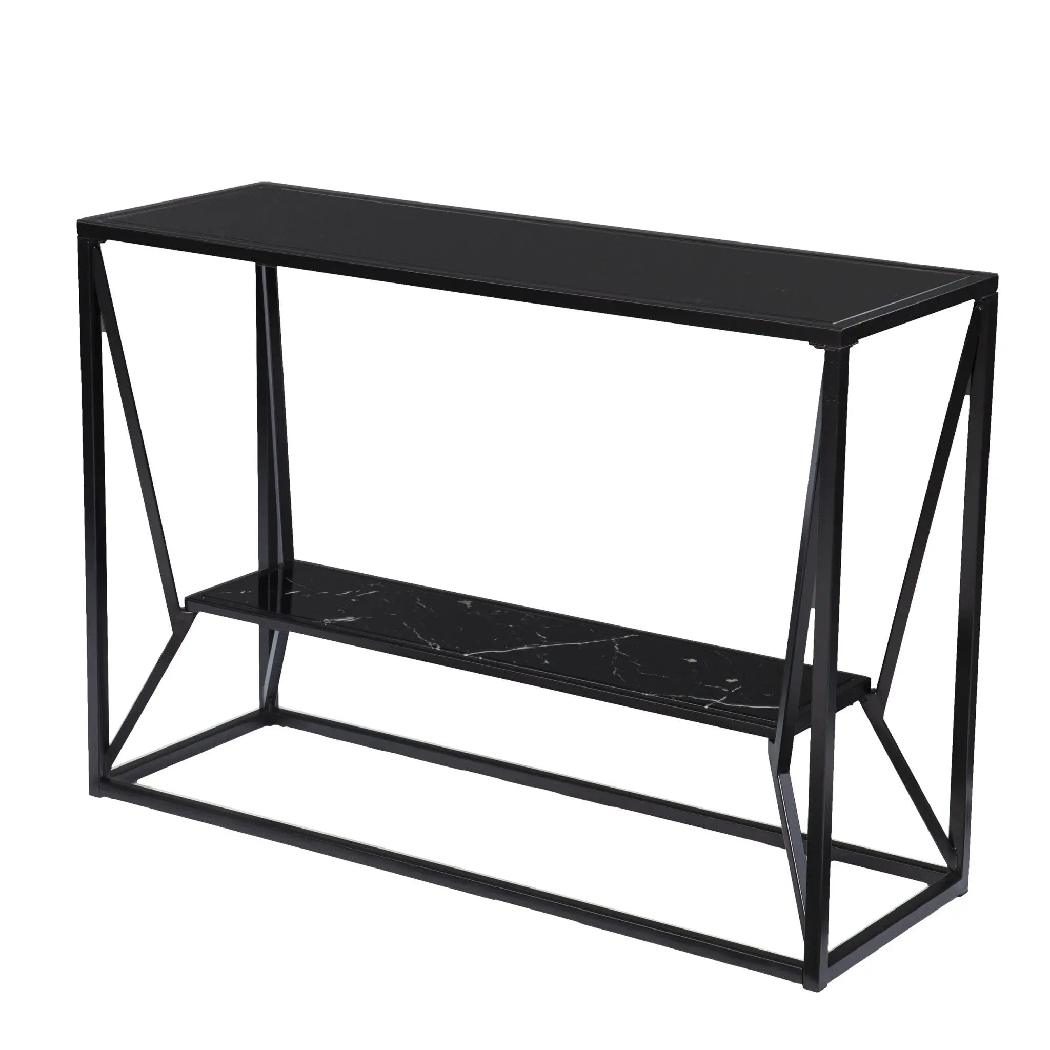 42" Black Glass and Metal A Frame Console Table With Shelf Homeroots Living Room