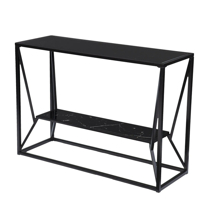 42" Black Glass and Metal A Frame Console Table With Shelf Homeroots Living Room