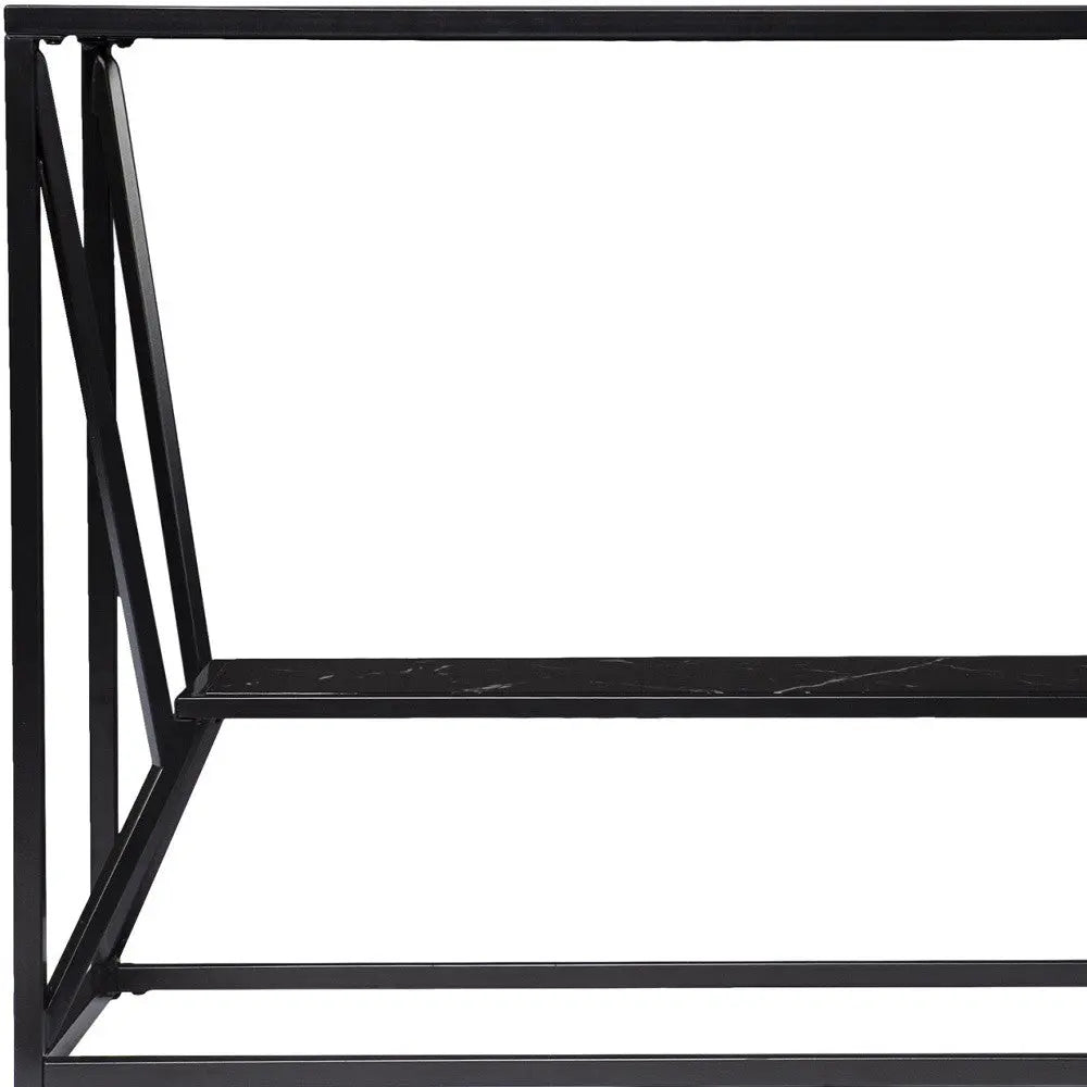 42" Black Glass and Metal A Frame Console Table With Shelf Homeroots Living Room