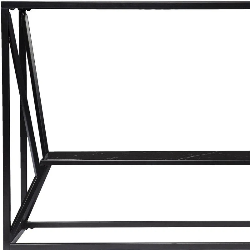 42" Black Glass and Metal A Frame Console Table With Shelf Homeroots Living Room