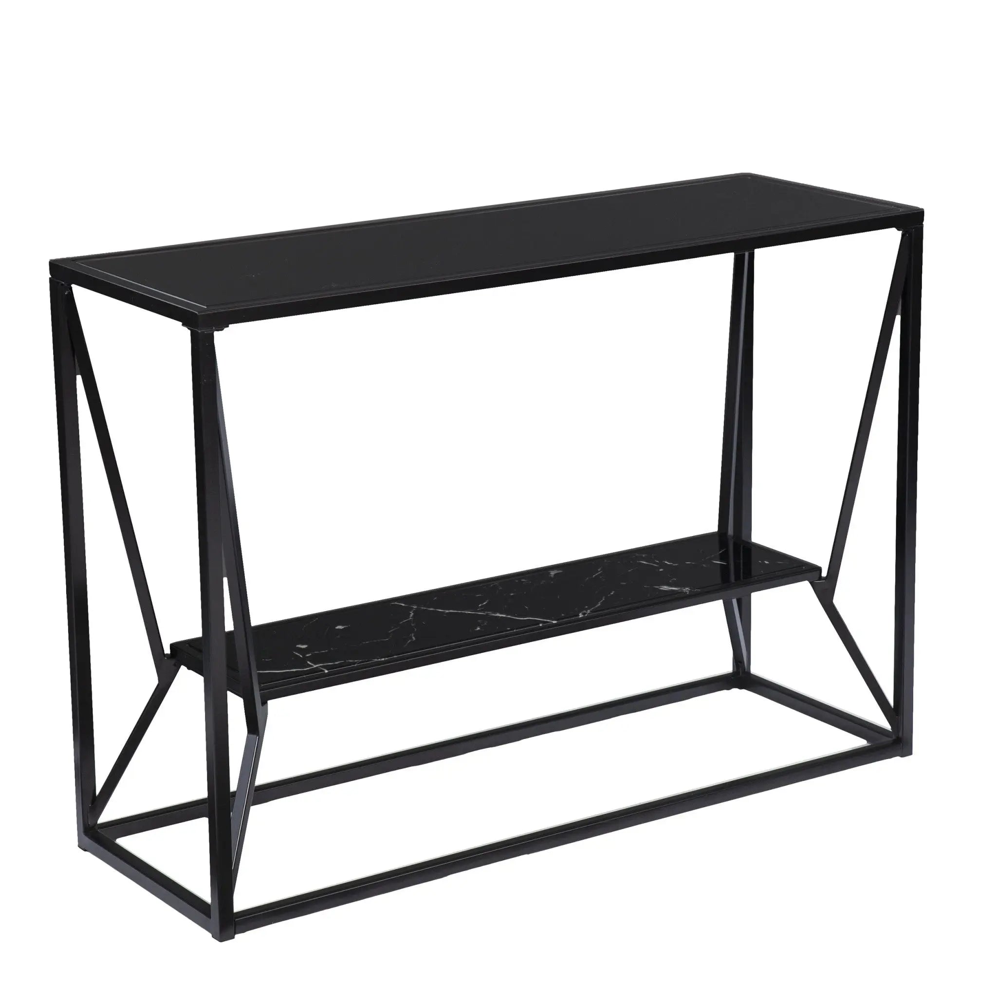 42" Black Glass and Metal A Frame Console Table With Shelf Homeroots Living Room